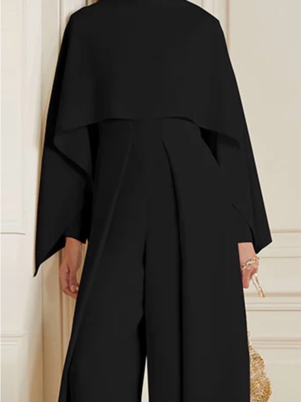 Uoozee Cape Overlay Wide-Leg Pantsuit - Black Sz 2XL
